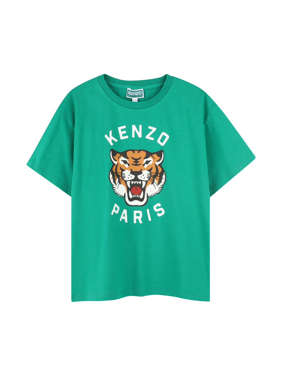 T-Shirt Kenzo verde con stampa tigre e logo lettering K61137 674 Kenzo 
