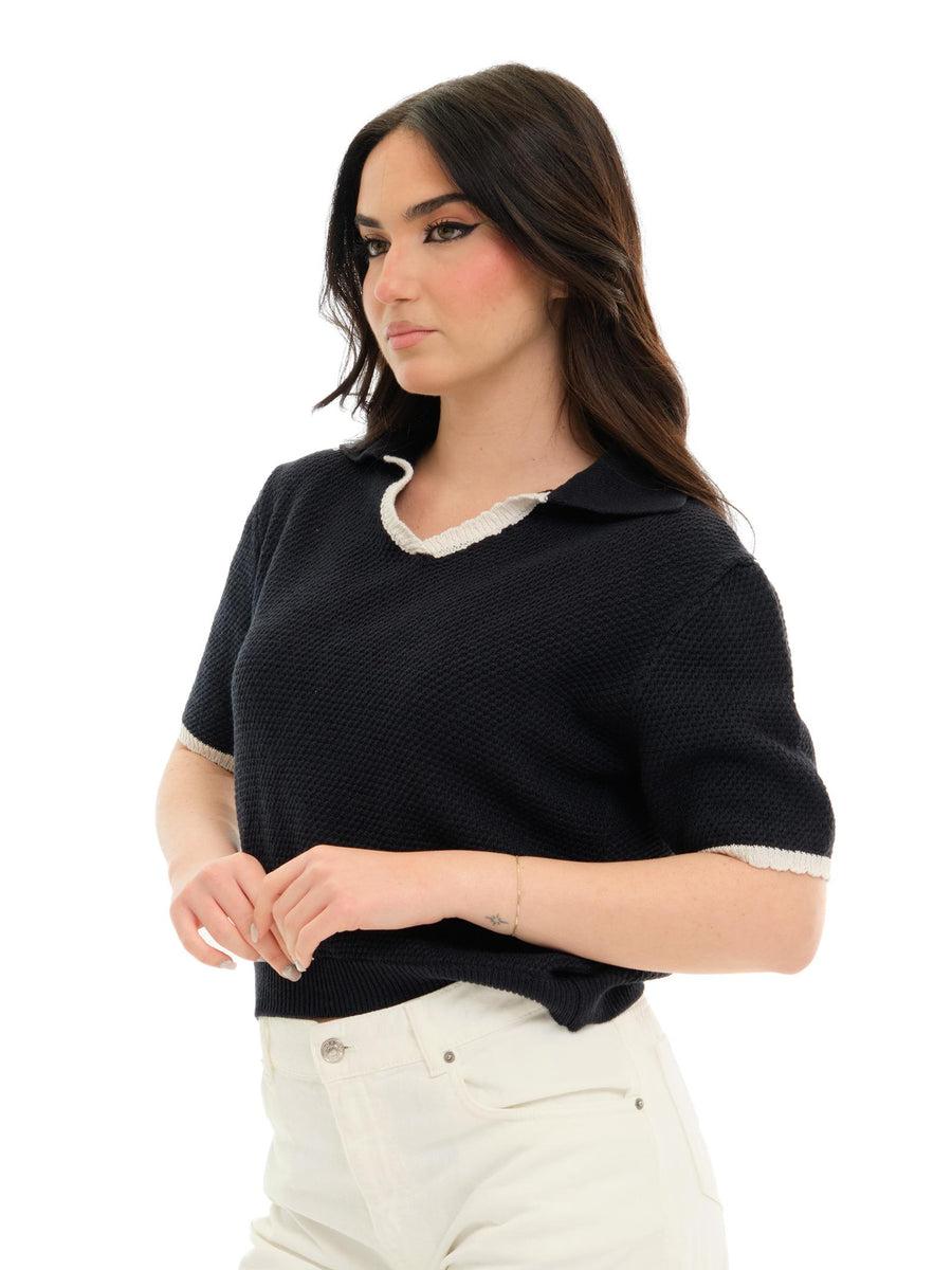 Maglia Vicolo blu con scollo a V a contrasto 77066D BLU Vicolo 