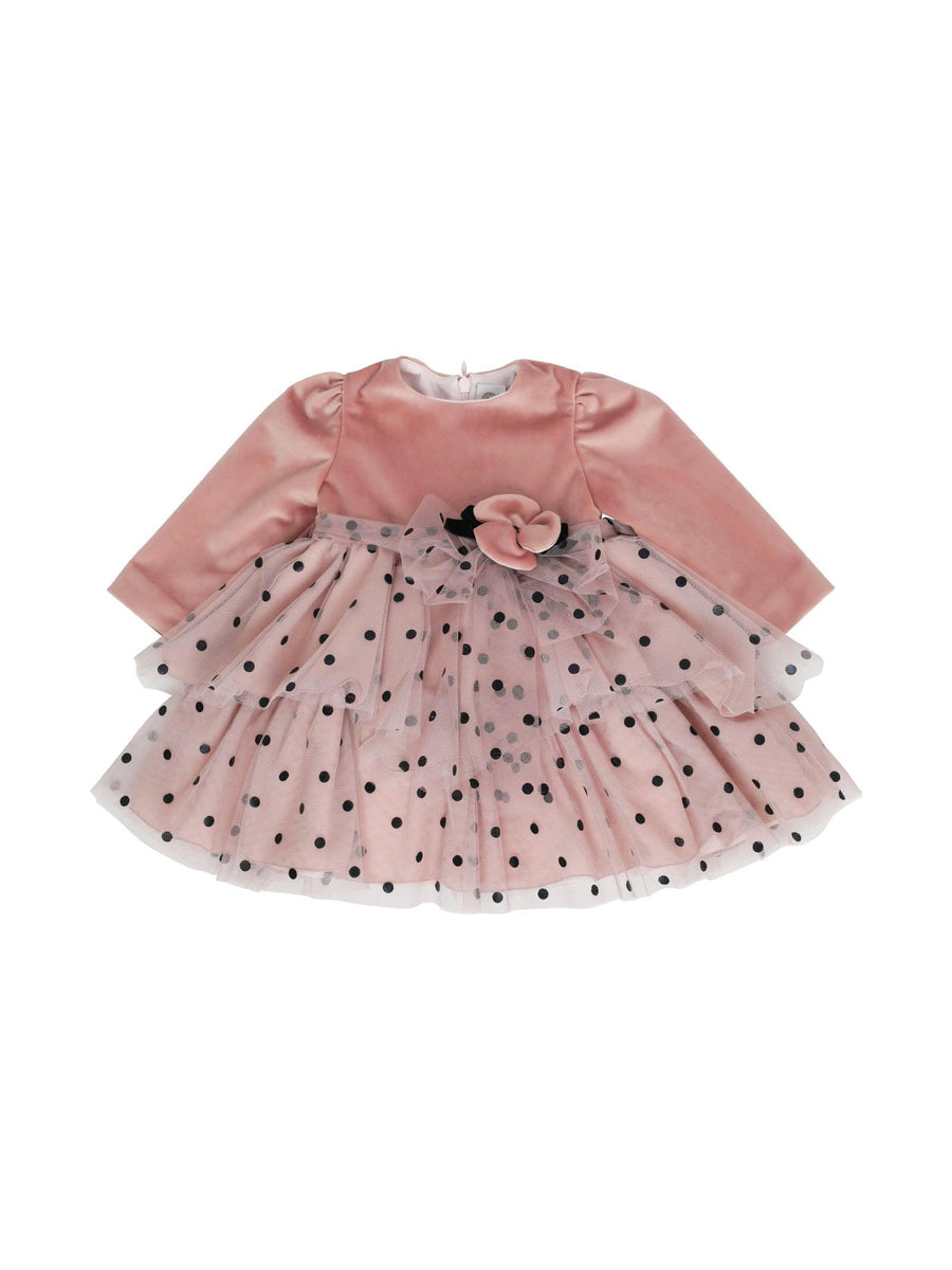Abito rosa scamosciato con tulle a pois ID816ML C9921 Marlù 