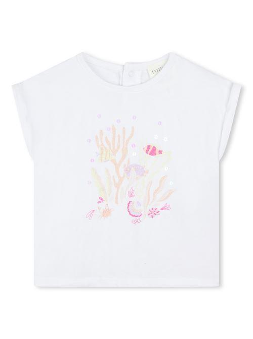 T-shirt bianca con stampa pesci e corallo Y30111 10P Carrement Beau 