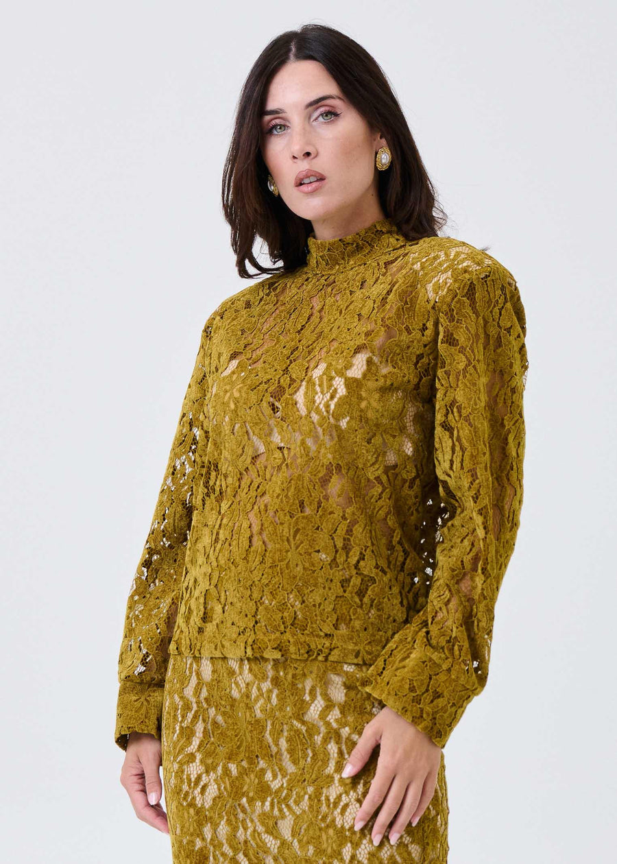 Camicia in pizzo Haveone verde olio CVSP026 OLIO Haveone 