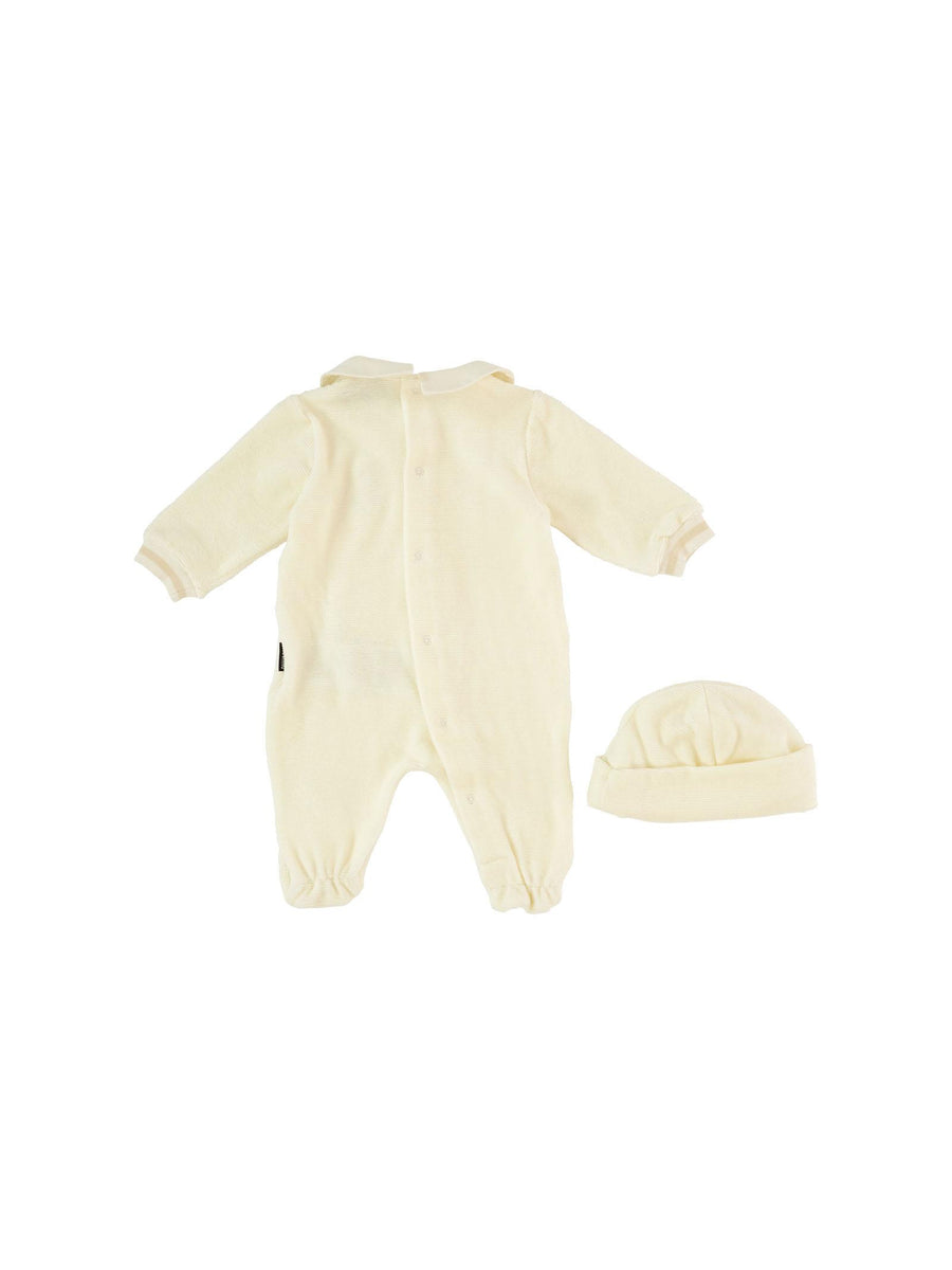 Tutina con cappellino Moschino bianca con patch orsetto MUY08H 10063 Moschino 