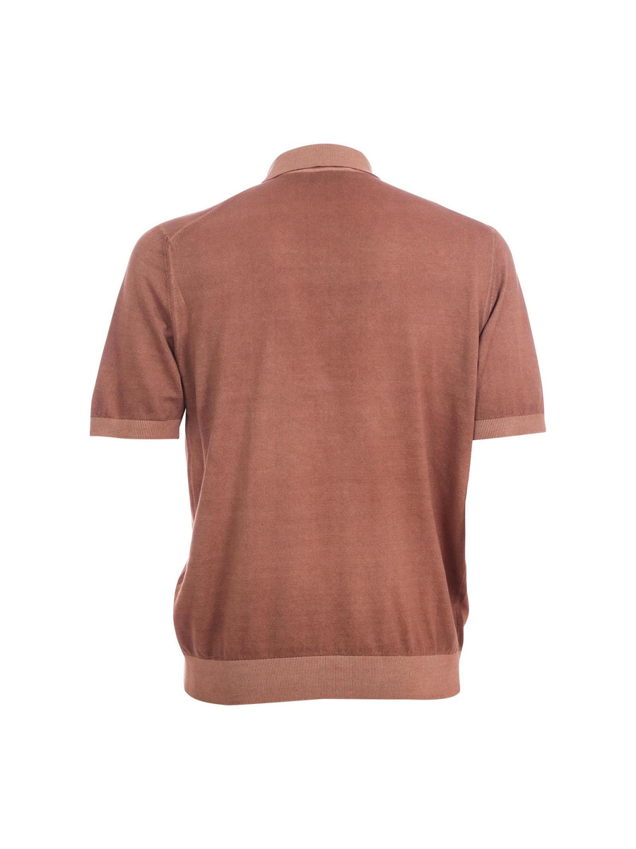 Polo Portofino marrone con colletto e bordi elasticizzati a contrasto M7302 520 Portofino 