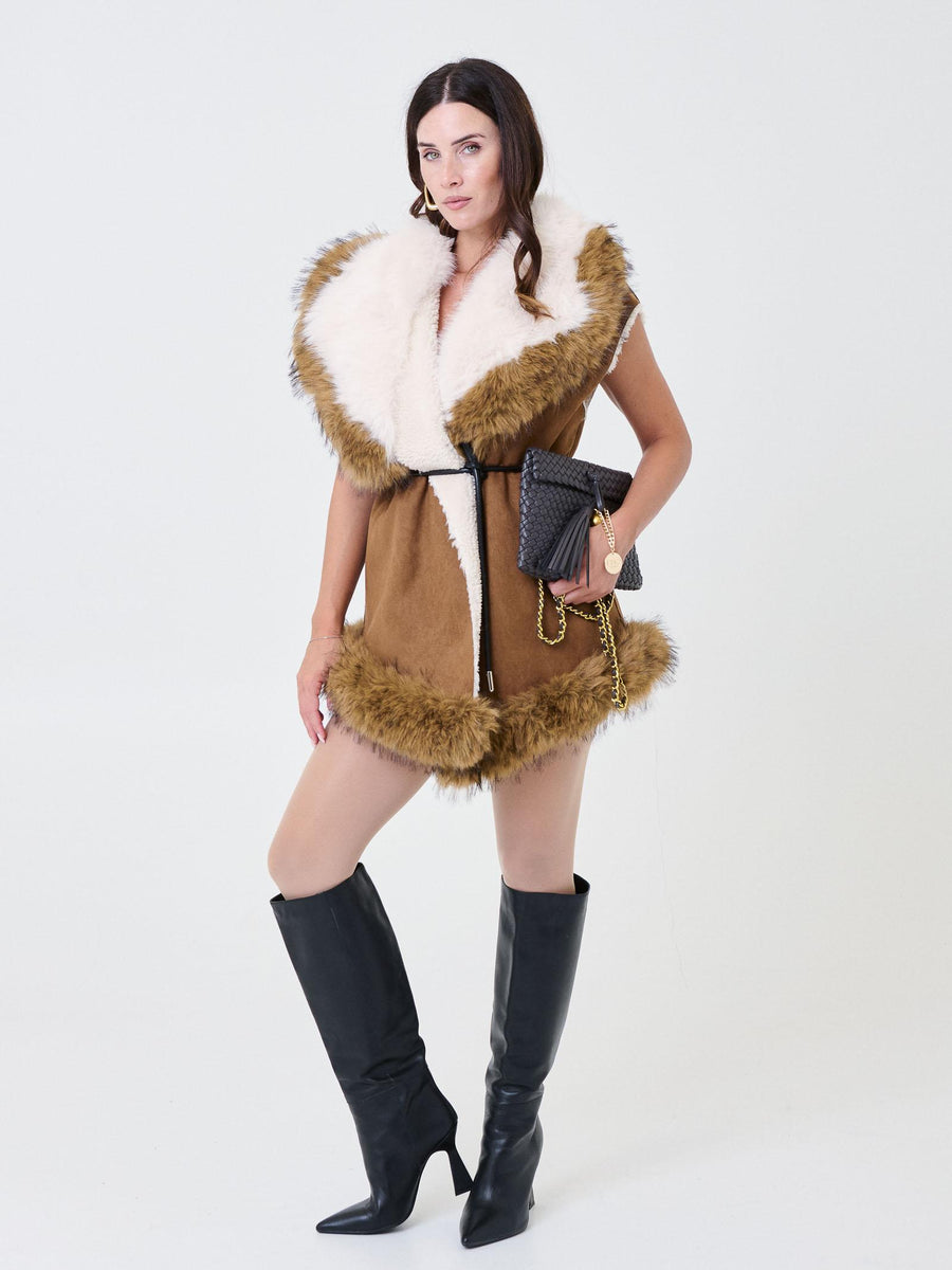 Cappotto smanicato Pho Firenze con pelliccia marrone 4324006EF CASTORO PHO FIRENZE 