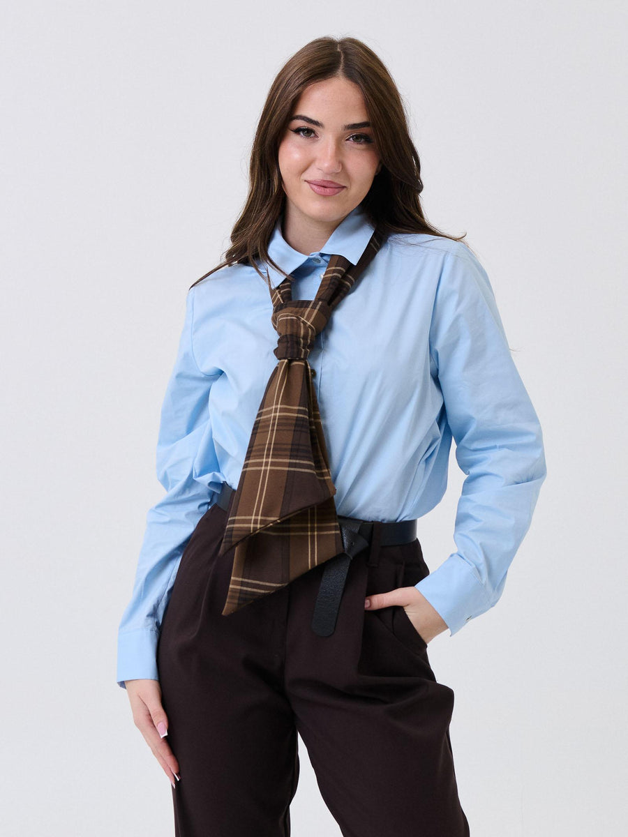 Camicia Armoire azzurra con cravatta marrone fantasia check 3120 AZZURRO Armoire 