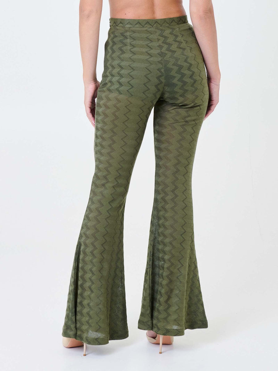 Pantalone a zampa Pho Firenze verde militare con motivo a zig zag 5424015 MILITARY PHO FIRENZE 