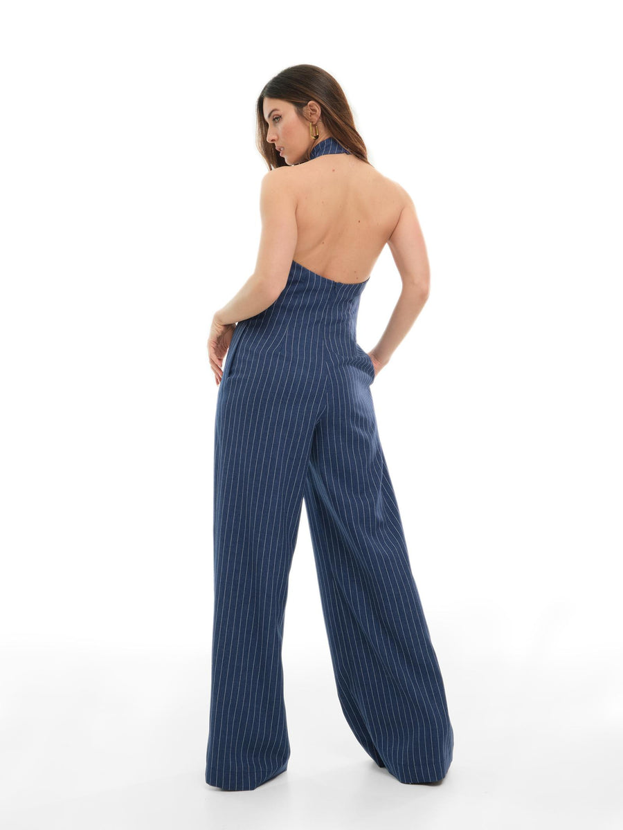 Jumpsuit Bohemian Vì blu gessato MOD13TU BLUE Bohemian V 