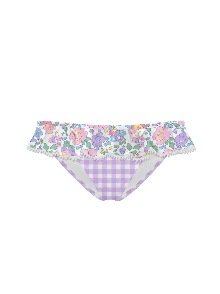 Slip bikini Saint Barth viola a quadretti con volant floreale MELL001 04003H MC2 SAINT BARTH 