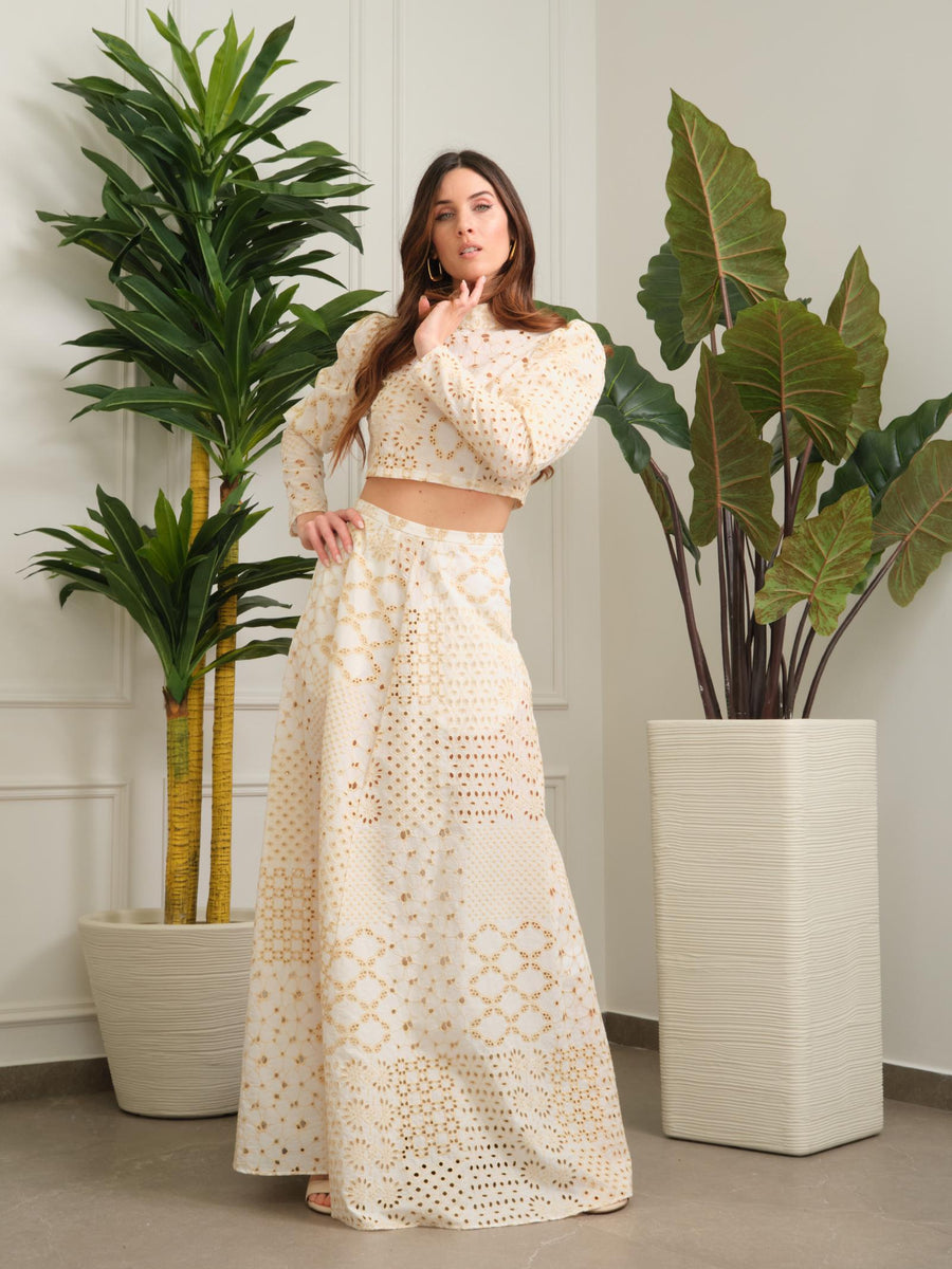 Gonna Bohemian Vì bianca con ricami avorio GO197 UNI Bohemian V 