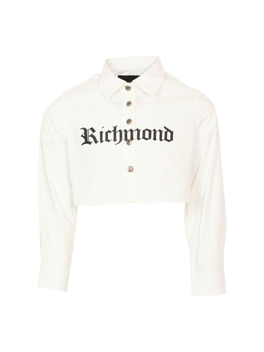 Camicia cropped John Richmond bianca con logo gotico frontale RGA25116CA WHITE John Richmond 