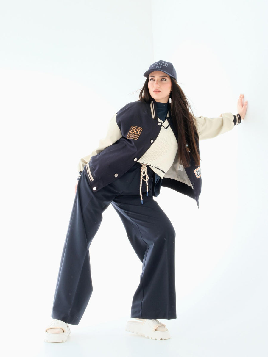 Pantalone Vicolo blu con lacci a fantasia in contrasto TD0569 BLU Vicolo 