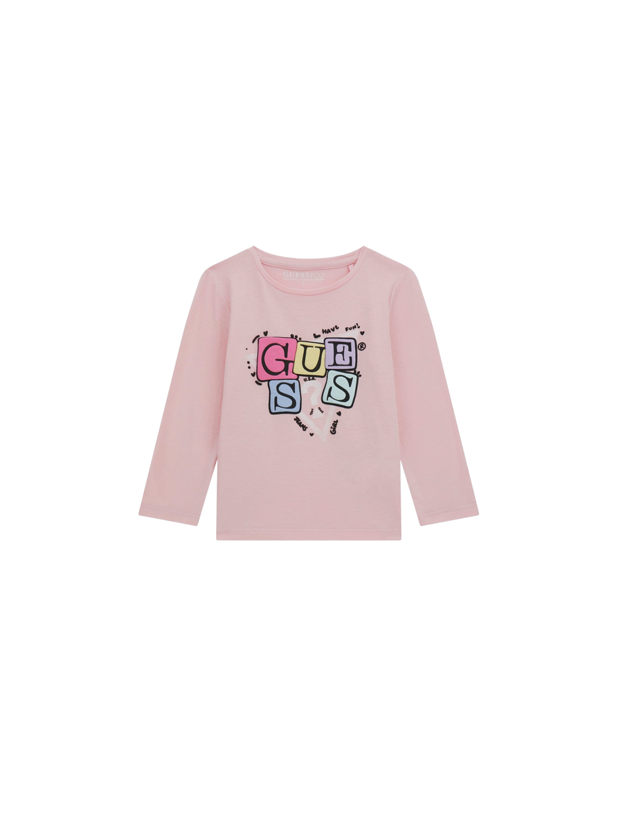 T-Shirt a maniche lunghe Guess rosa con logo colorato e scritte playful K5YI07K6YW4 G65U Guess 