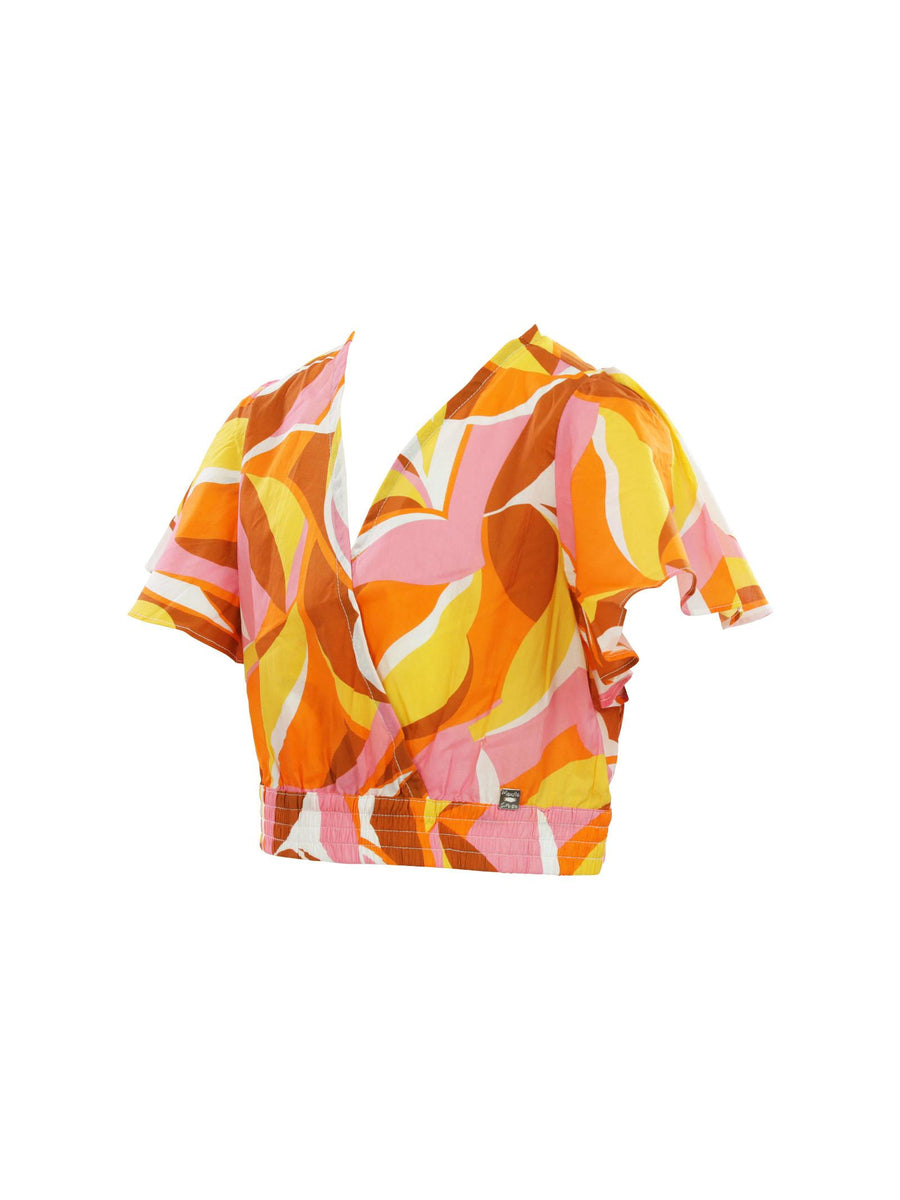 Blusa multicolor con scollo a V e maniche con volant MG2706 UNI Manila Grace 