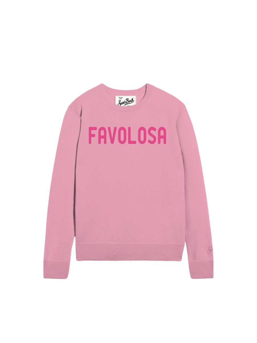 Maglione "Snoopy bow tie 31" Saint Barth rosa con scritta "Favolosa" PRC0001 00552I MC2 SAINT BARTH 