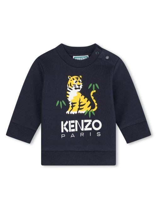 Felpa Kenzo blu con tigre e logo lettering K60516 84A Kenzo 