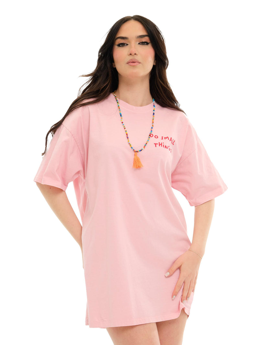 Maxi T-Shirt Vicolo rosa "do small things" con collana RD0507 ROS Vicolo 