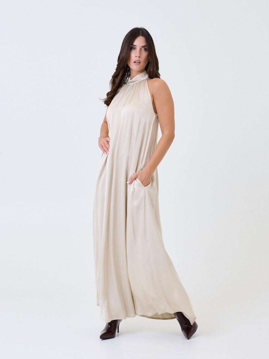 Abito lungo Armoire beige a giro maniche e collo alto C394A22R LANA Armoire 