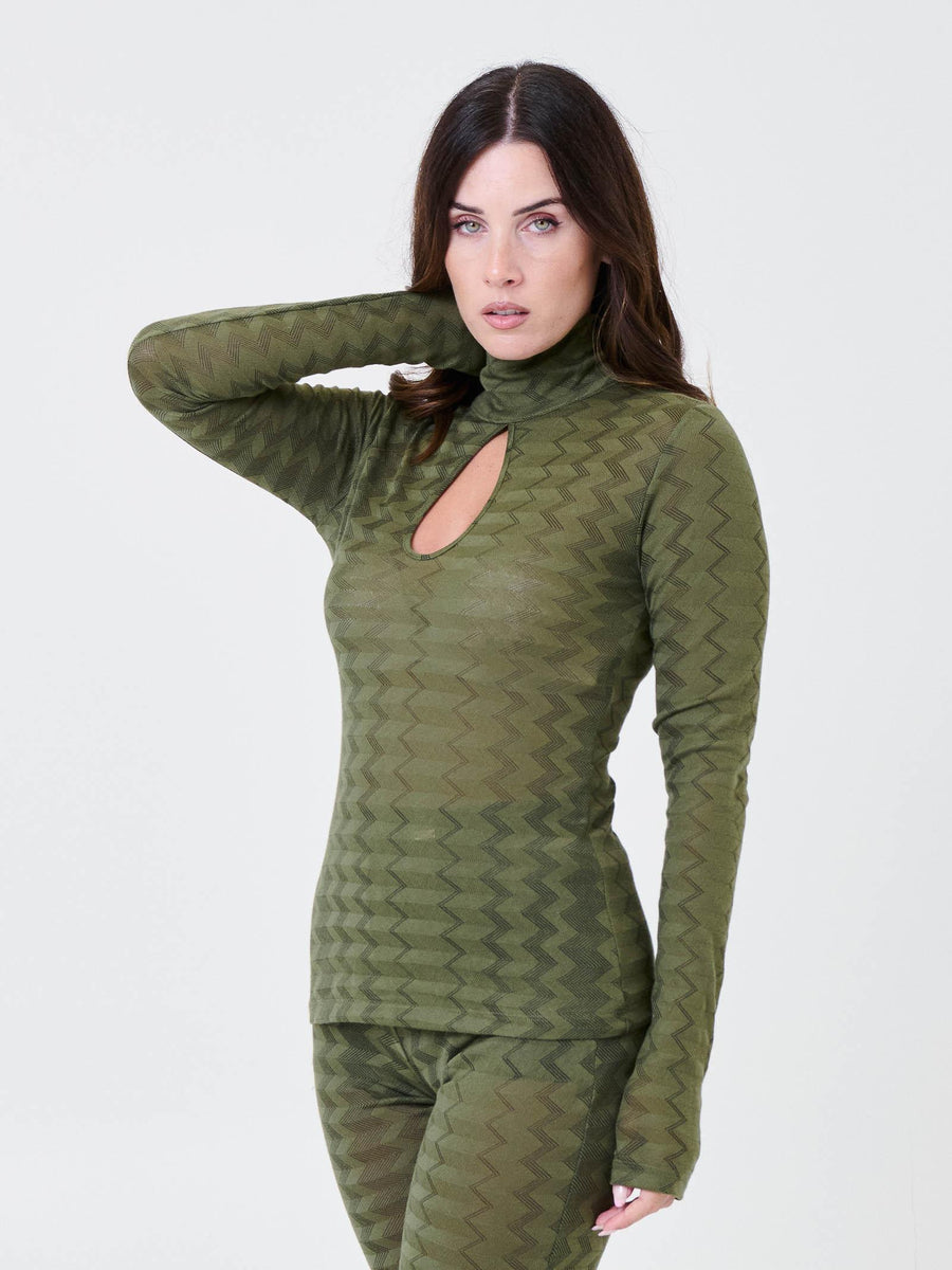 Maglia a collo alto Pho Firenze verde militare con motivo a zig zag 4324105 MILITARY PHO FIRENZE 