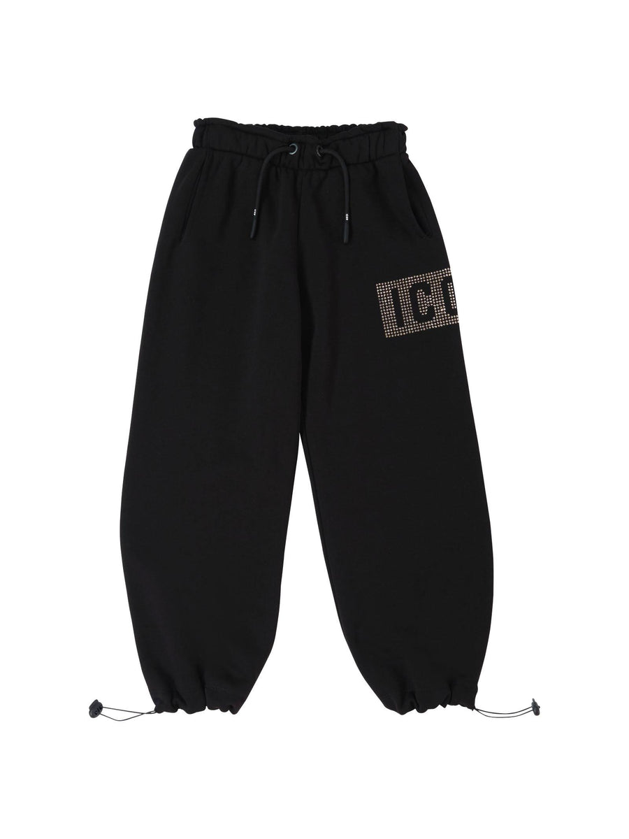 Pantalone in tuta Icon nero con strass e coulisse sul fondo P00908 NERO Icon 