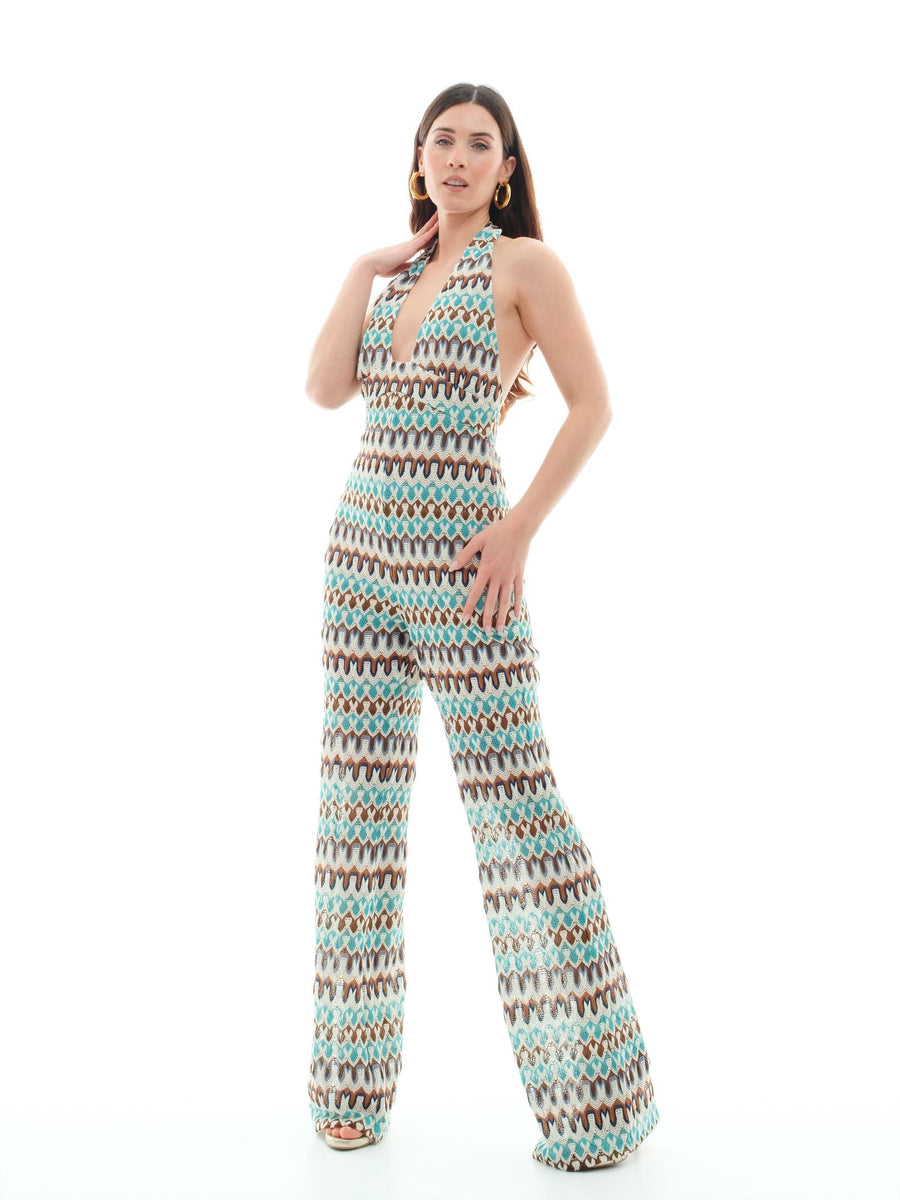 Jumpsuit Bohemian Vì bianca con profili turchese TUT144 UNI Bohemian V 