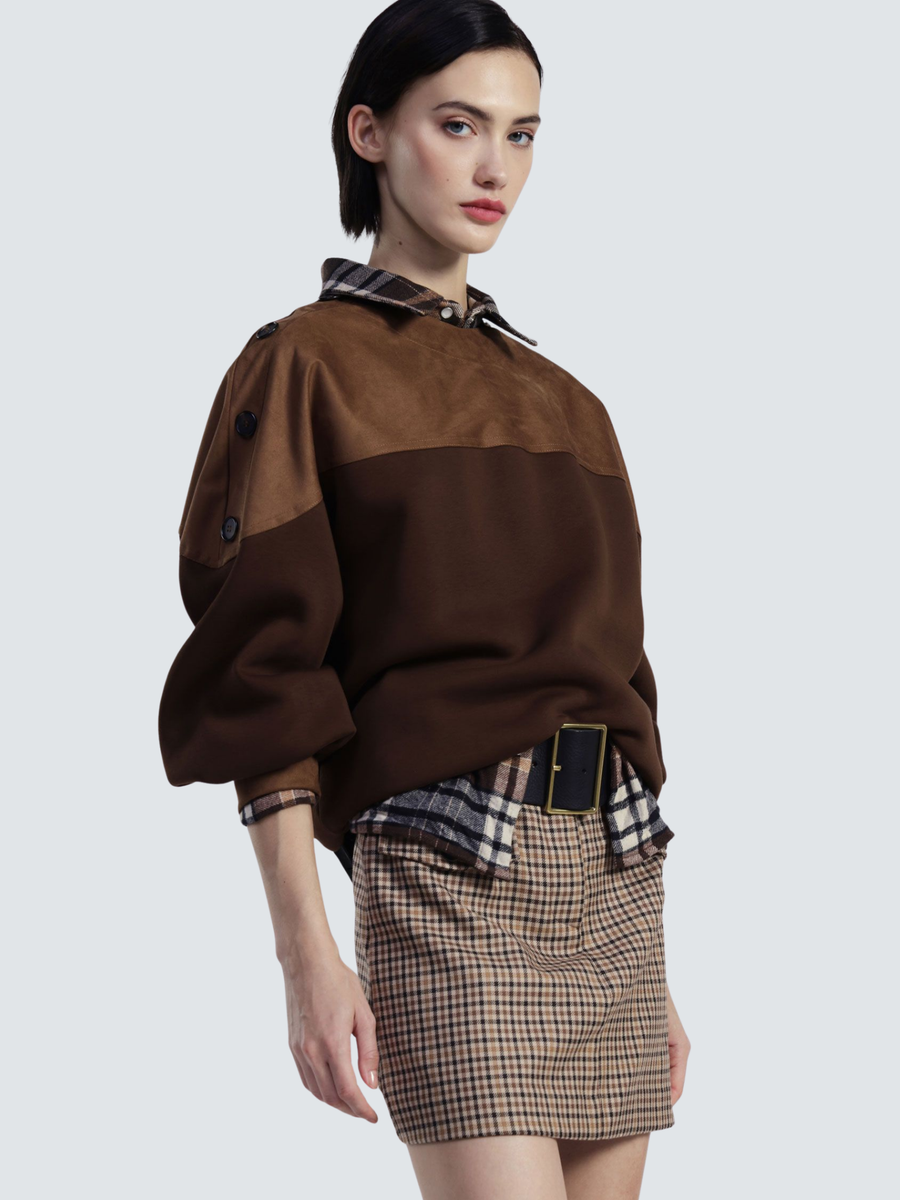 Felpa color block Dixie cioccolato con bottoni sulle spalle FAQAKNDA CIOCCOLATO Dixie 