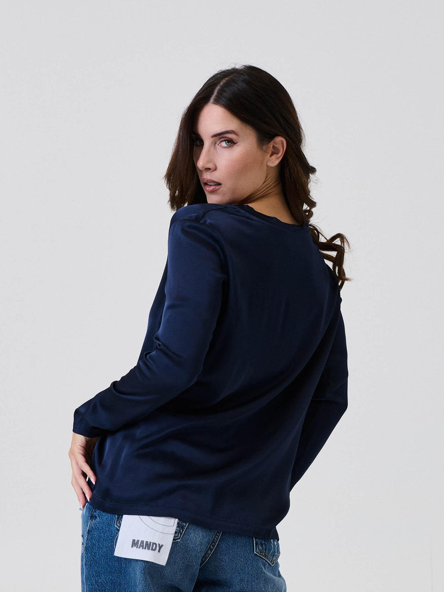 T-Shirt a maniche lunghe Vicolo blu effetto seta TF0244 BLU Vicolo 