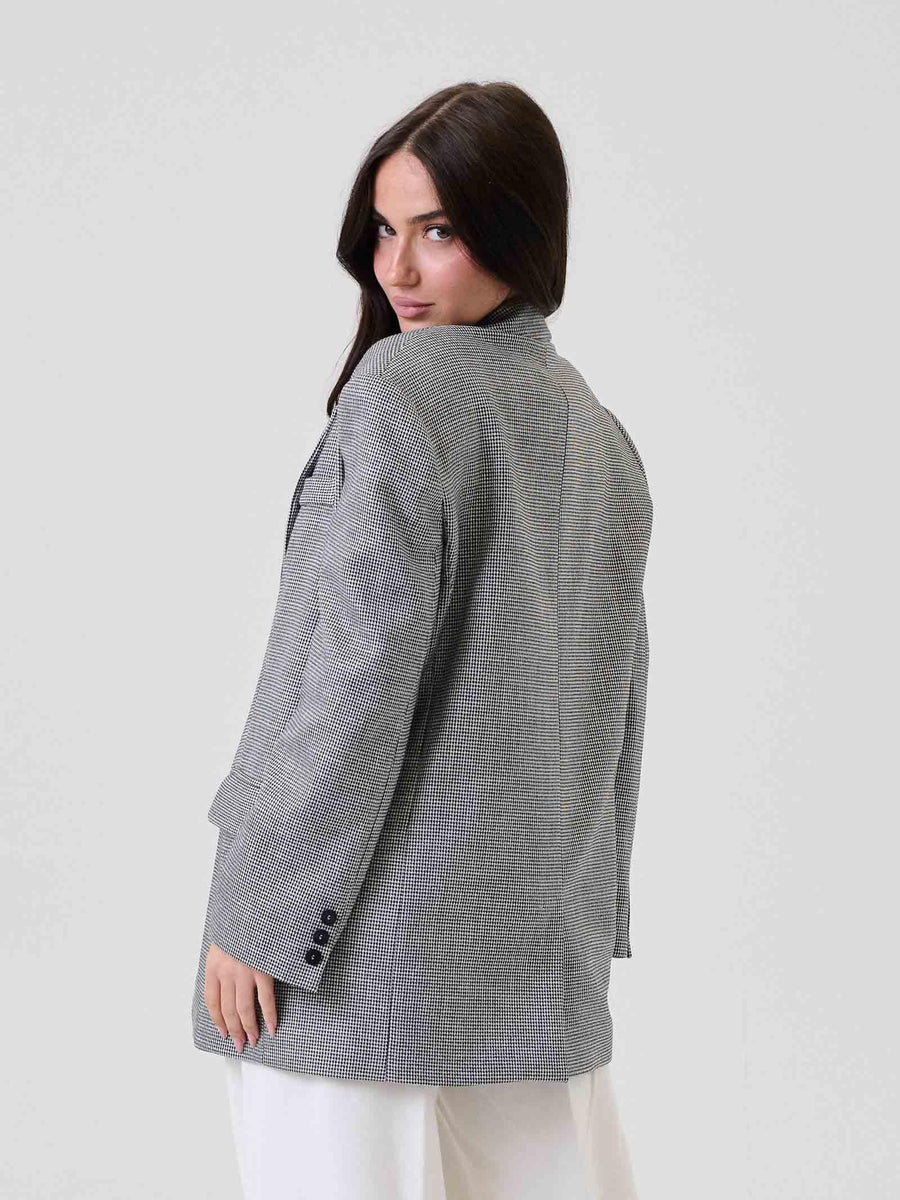 Blazer pied de poule Haveone grigio con applicazione in pizzo JGEP030 UNI Haveone 