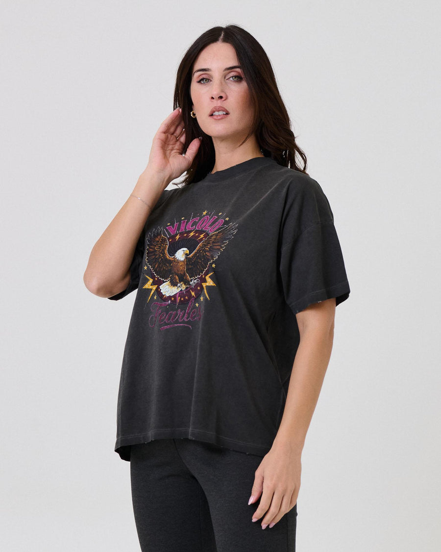 T-Shirt over Vicolo grigia con stampa aquila e logo lettering RF0302 UNI Vicolo 