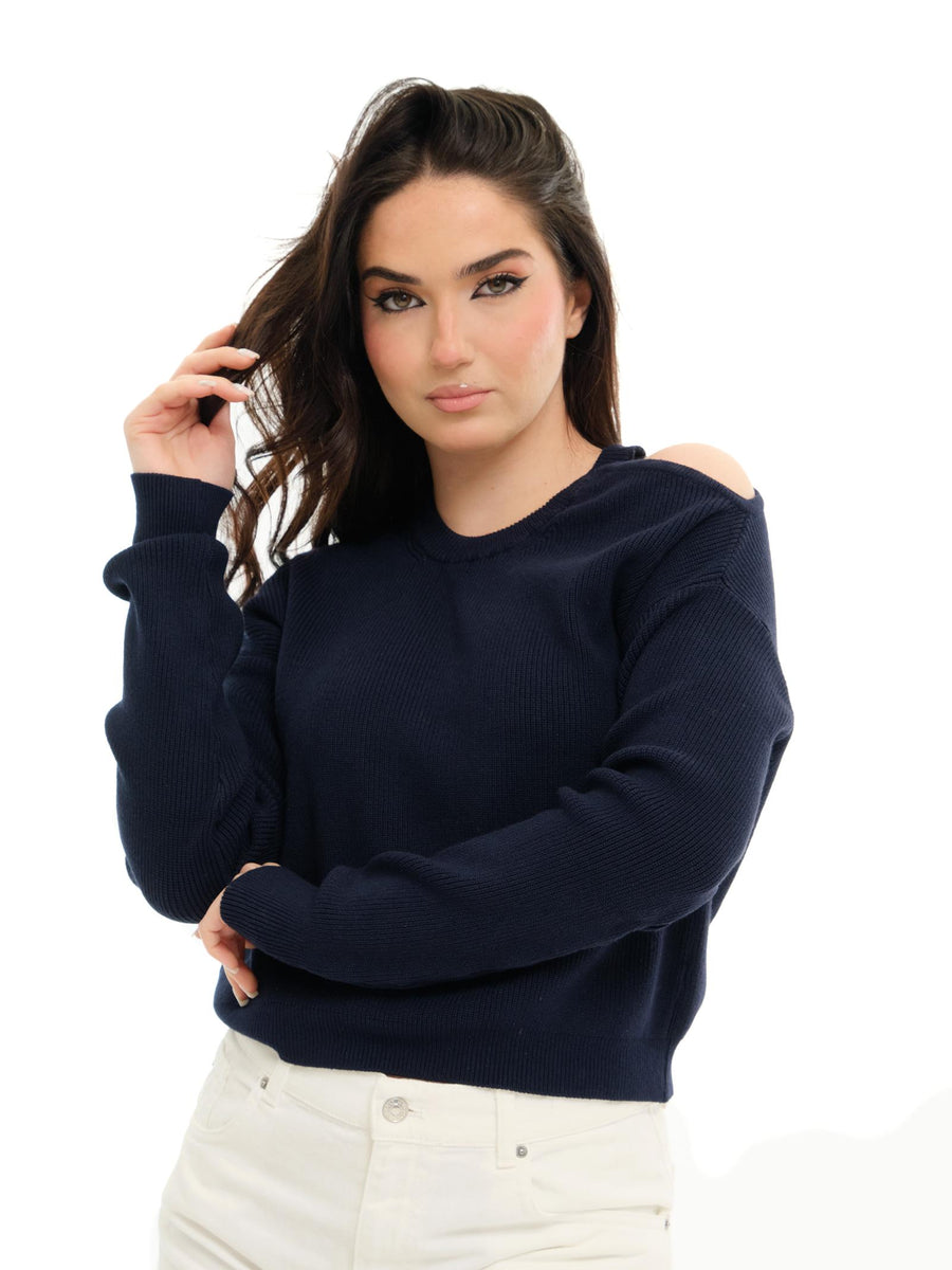 Maglia Vicolo blu con spalla scoperta 77054D BLU Vicolo 