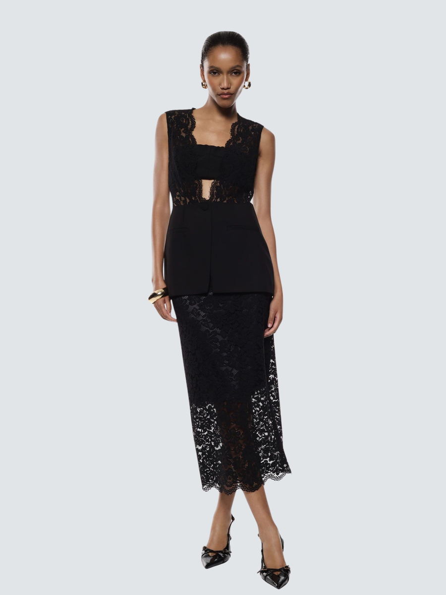 Gonna lunga Imperial nero in pizzo con spacco e cintura GMK5KMA NERO Imperial 