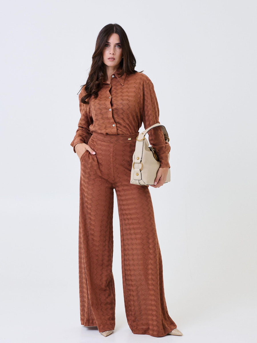 Pantalone a palazzo Pho Firenze ruggine in jacquard zig-zag 5424019 SIERRA PHO FIRENZE 