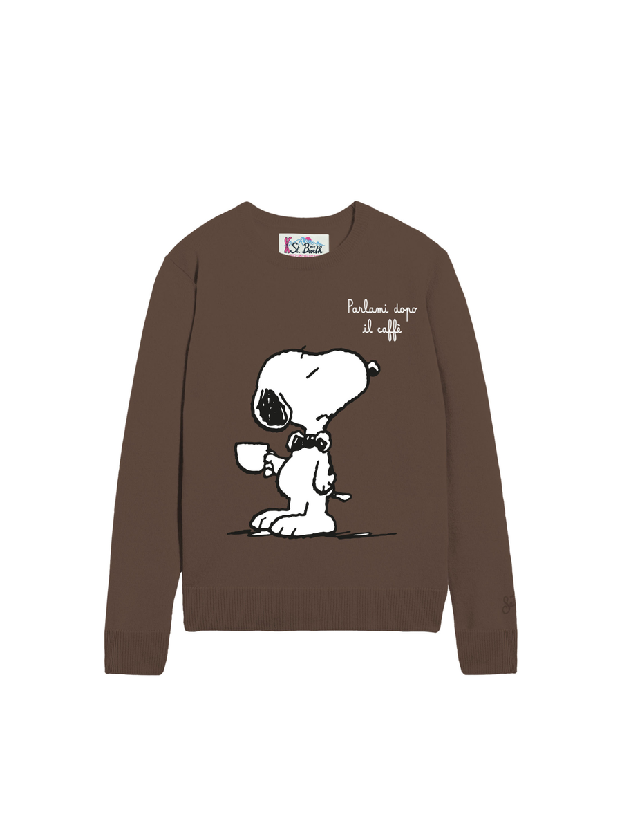 Maglione "18emb" Saint Barth marrone con snoopy e scritta "Parlami dopo il caffè" QUE0010 04144I MC2 SAINT BARTH 