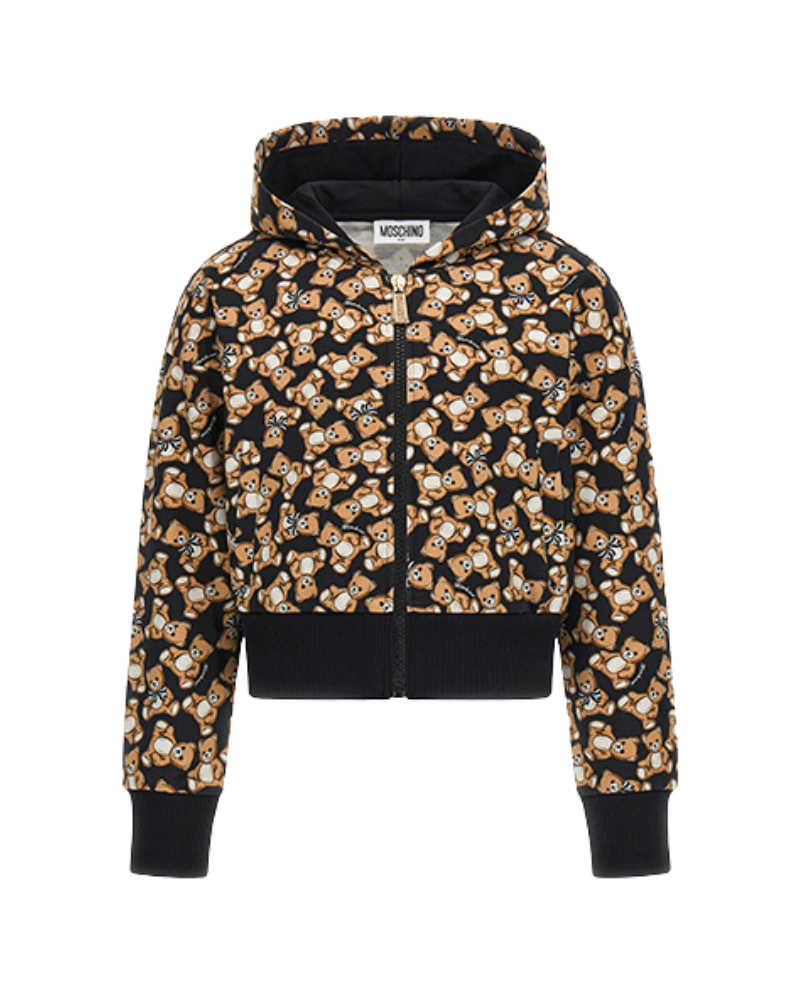 Felpa con cappuccio Moschino nera con stampa orsetti all over HDF06F 84923 Moschino 