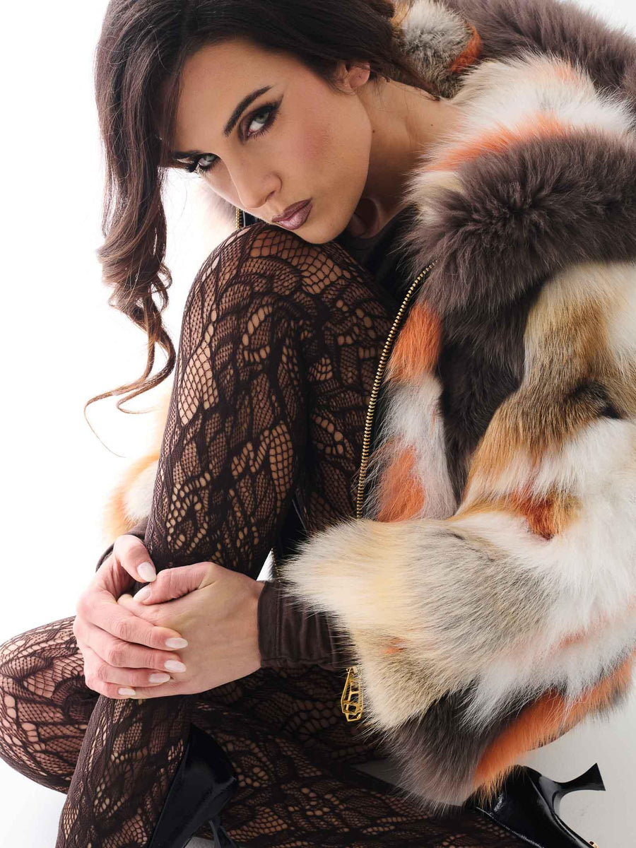 Pelliccia volpe Yes London arancione con inserti in pelle neri LC2012 ARANCIO Yes london 