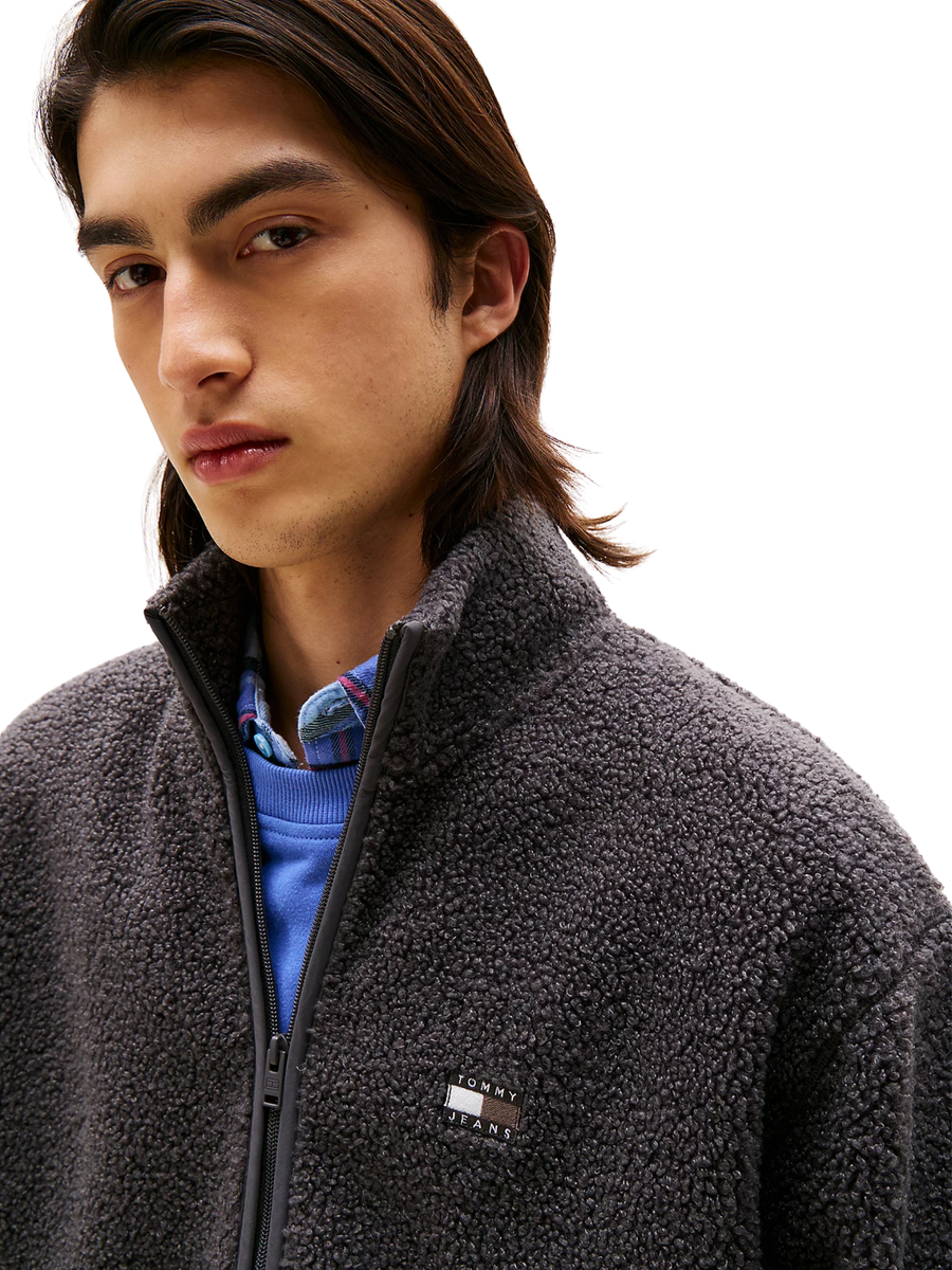 Felpa relaxed fit in sherpa Tommy Hilfiger nero con zip e logo DM0DM22078 PT2 Tommy Hilfiger 