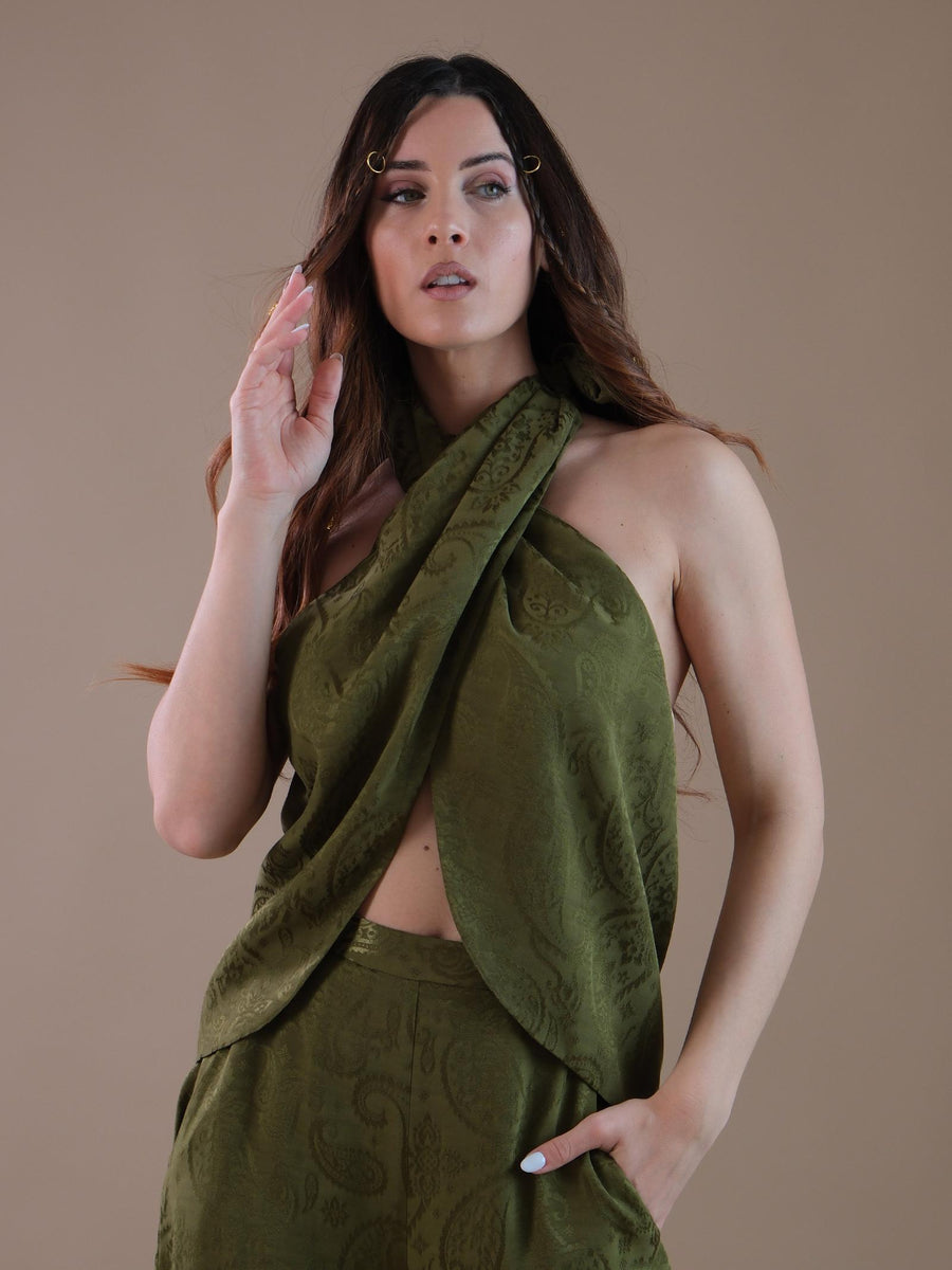 Top verde militare fantasia cashemere collo intrecciato TOP72 MILITARE Bohemian V 