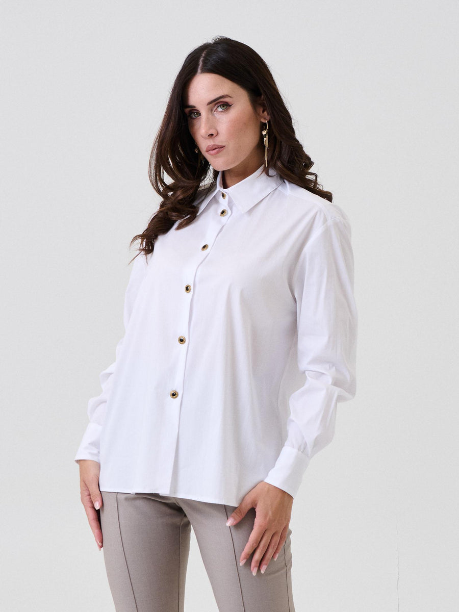 Camicia Bohemian Vì bianca con bottoni gioiello CA248 UNI Bohemian V 