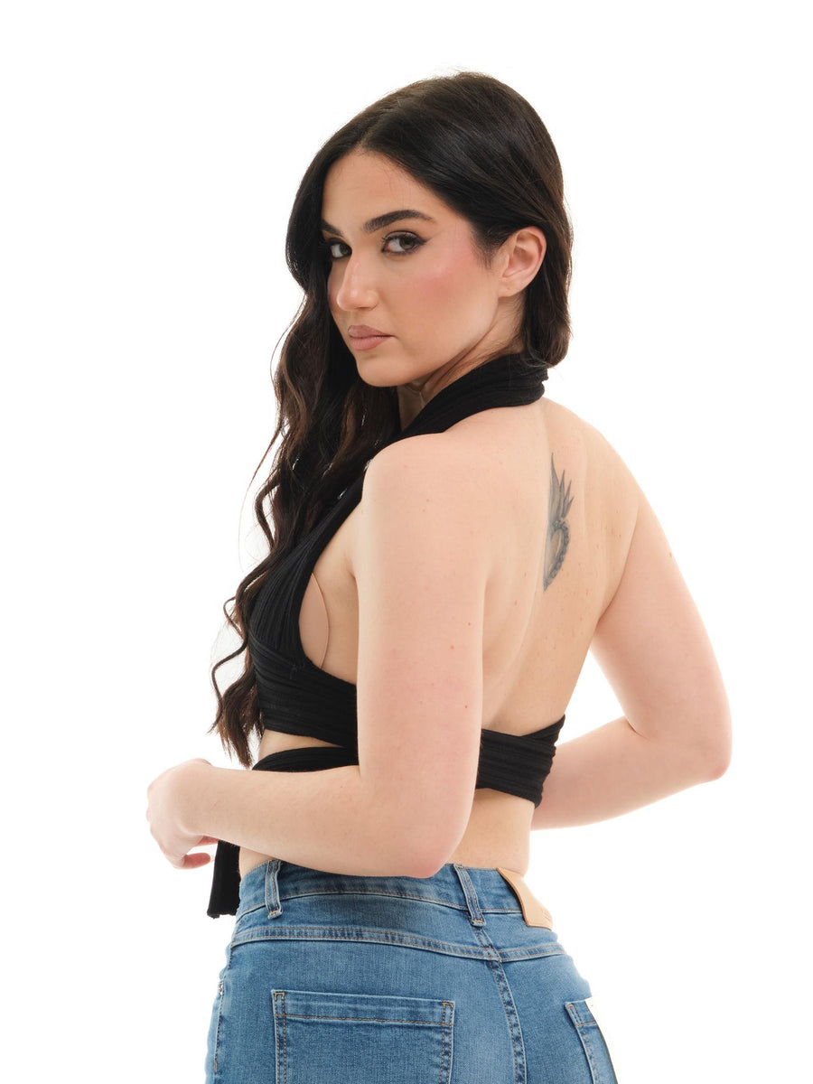 Top cropped Vicolo nero con incrocio sul collo 44040D NE Vicolo 