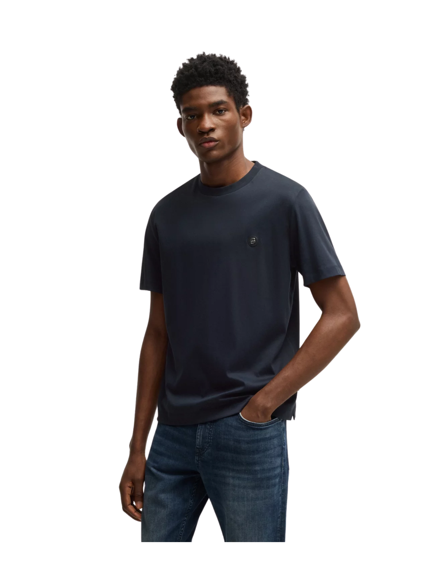 T-Shirt Boss blu scuro con monogramma double B 50520298 404 Boss 