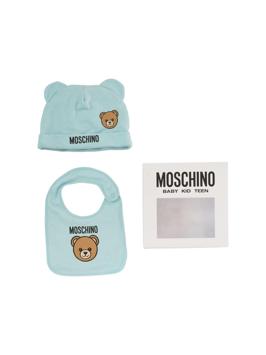 Set cappello e bavaglino Moschino azzurro MUY08K 40304 Moschino 