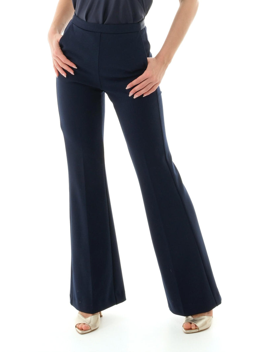 Pantalone a vita alta Imperial blu navy a zampa con dettagli in raso P3E9JAW BLU Imperial 