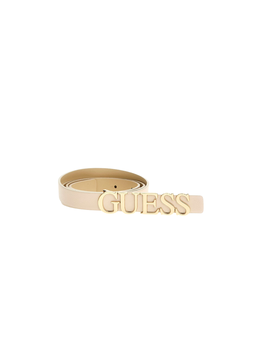 Cintura Guess bianca con maxi fibbia logo lettering dorato BW9257P5320 OFF Guess 