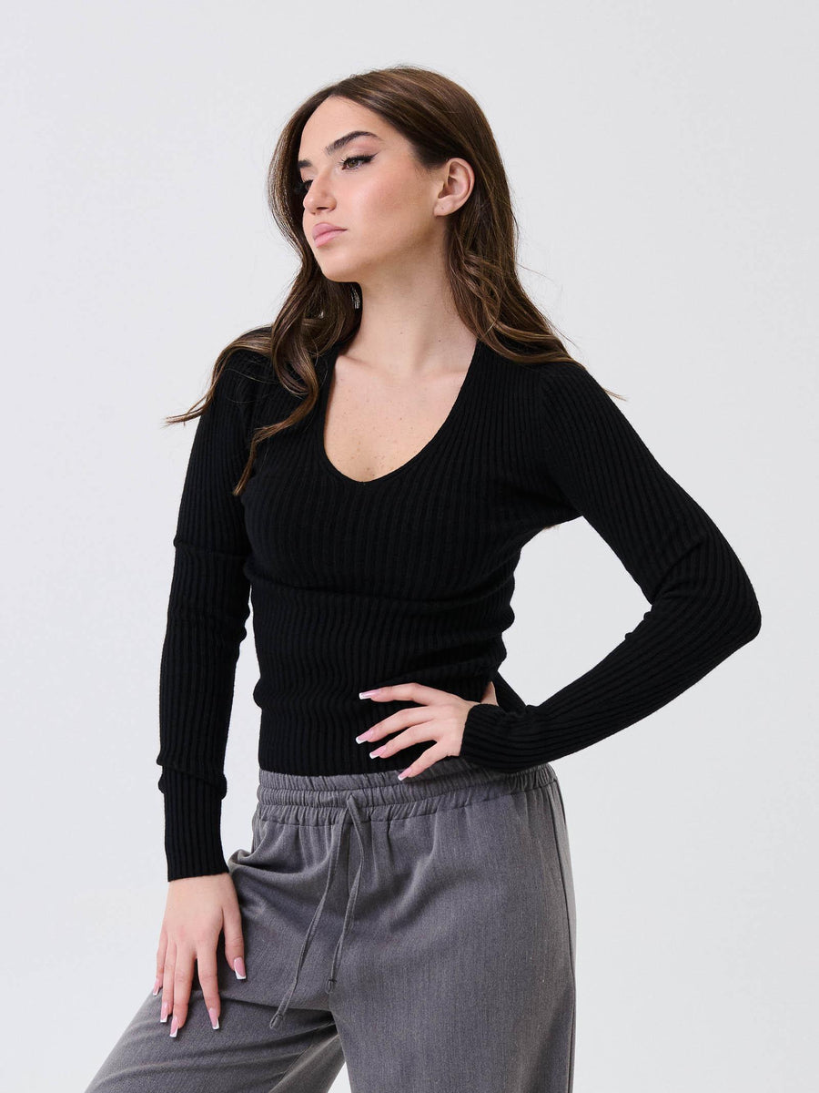 Maglione a costine Armoire nero con scollo a V IT875 NERO Armoire 