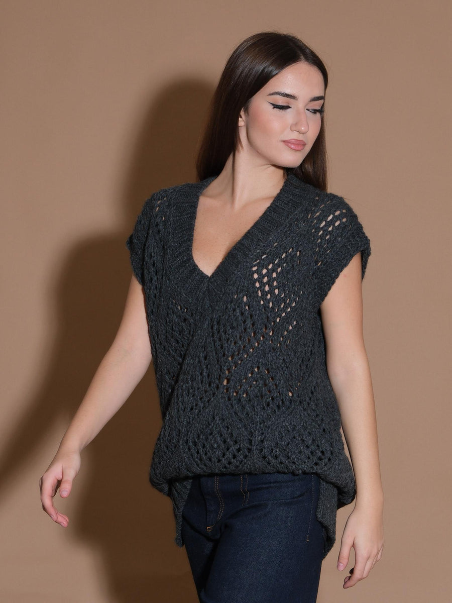 Maglione gilet over forato antracite D77523 ANTRA Bohemian V 