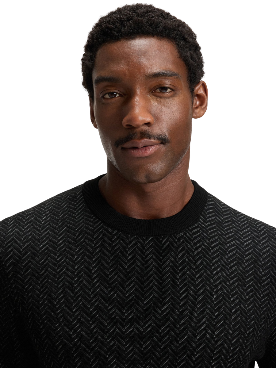 Maglione Boss nero con motivo chevron 50549986 001 Boss 