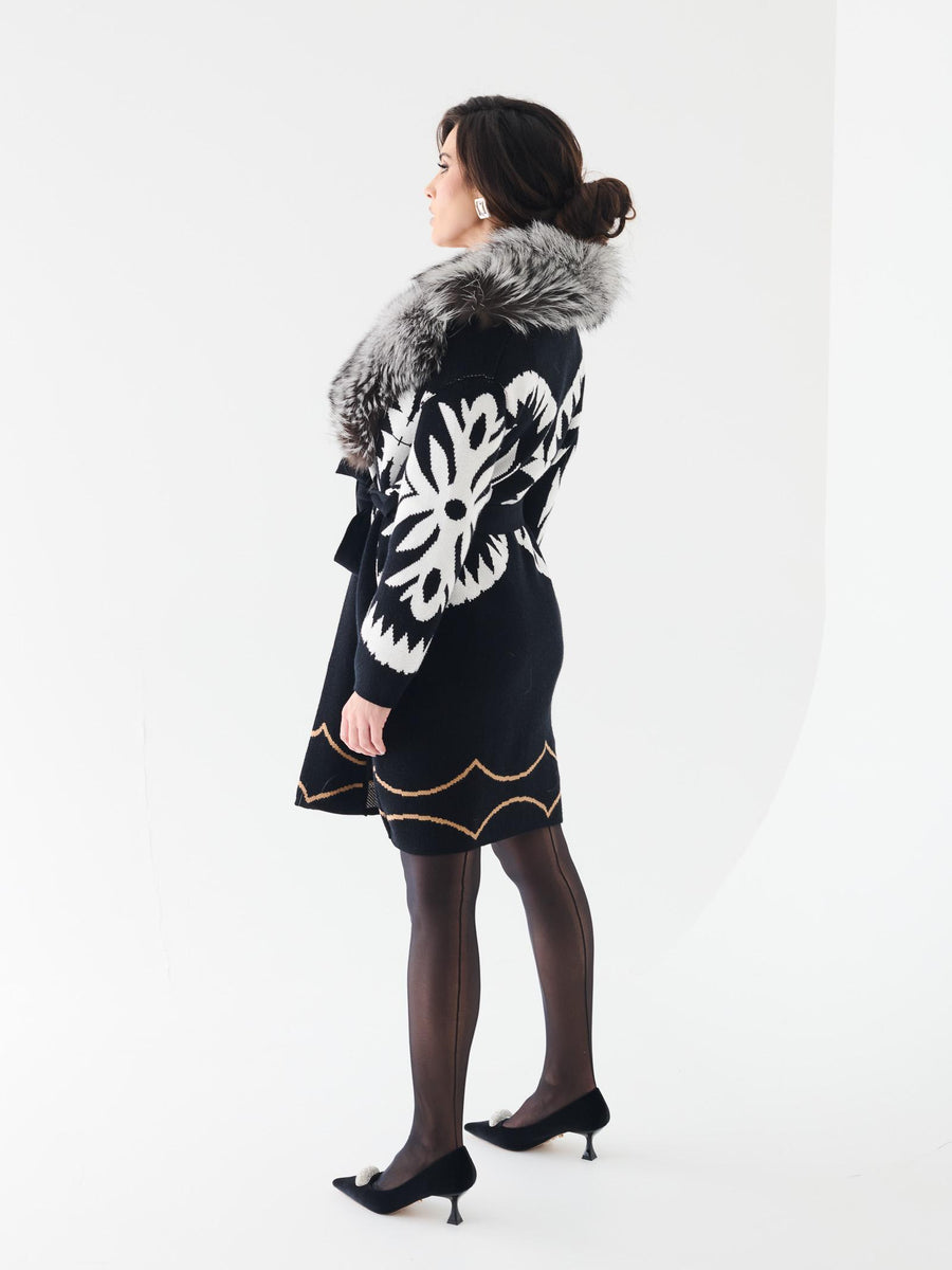 Cardigan Yes London nero e marrone con collo in pelliccia volpe M15VO ARGENTO Yes london 