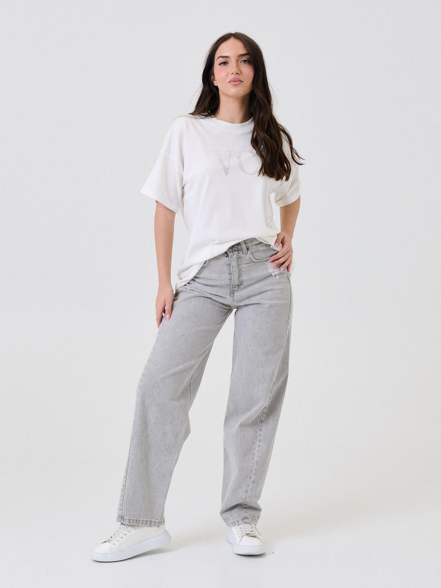 T-Shirt Vicolo bianca con logo "VCL" in strass RF0085 BIA Vicolo 