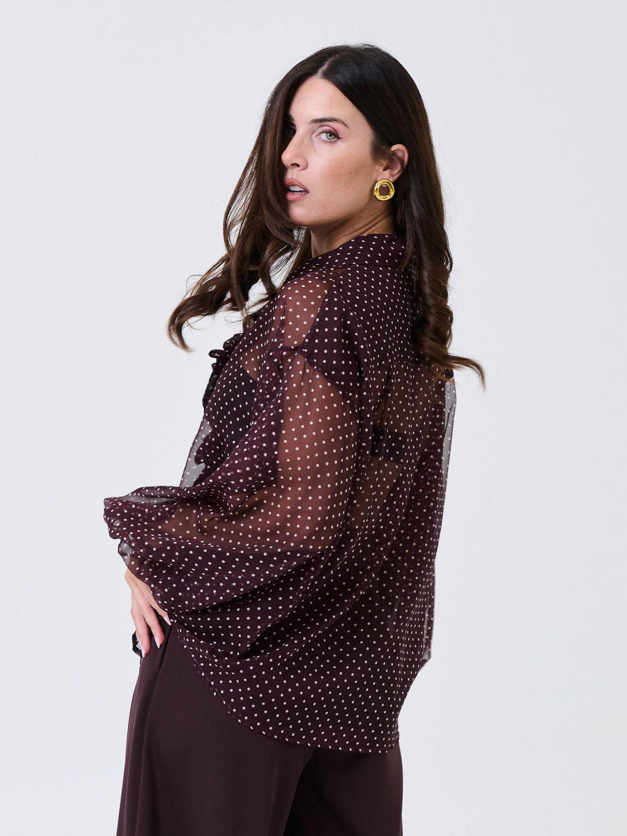 Camicia trasparente a pois Imperial prugna con volant CND7KIH PRUGNA Imperial 