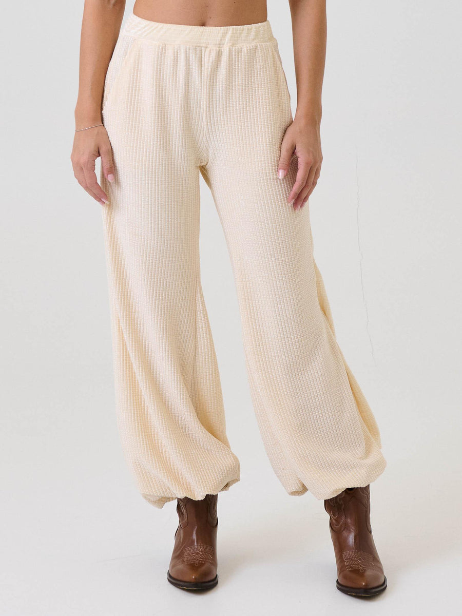 Pantalone effetto waffle Bohemian Vì bianco latte con fondo a palloncino BHPA009 MILK Bohemian V 