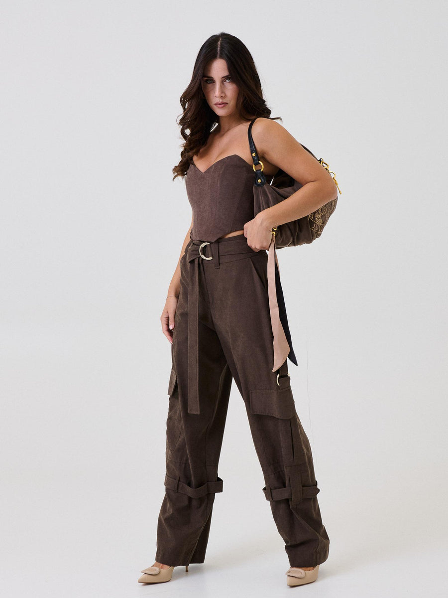 Pantalone cargo Bohemian Vì marrone con cinturino PA255 BROWN Bohemian V 